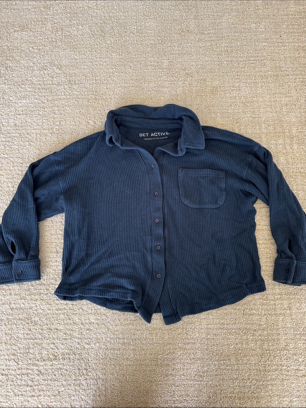 SET Active Dark Navy Waffle Button-Up Top